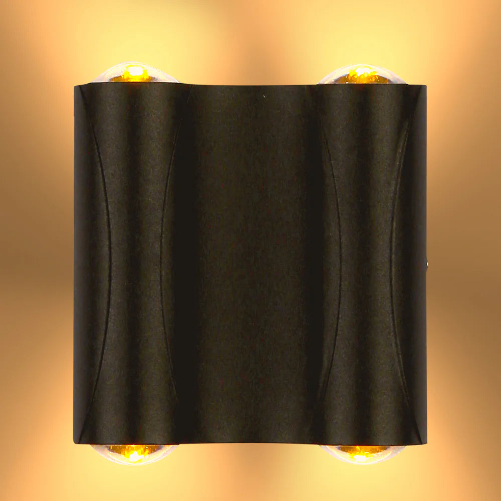 Black Corrugated Up Down Outdoor Modern LED Wall Light - 2 Lamp.