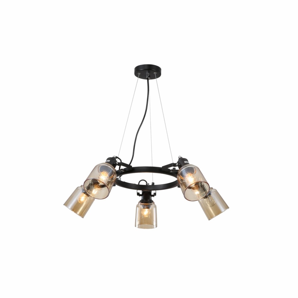 Amber Cone Glass Black Suspended Ceiling Light E27 - 3 Lamp.