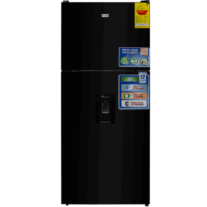 Nasco 401L 4-Star Top Freezer Refrigerator w/ Water Dipenser| Black Glass Door, 401L Full-Size Fridge Freezer, Adjustable Thermostat, Powerful Compressor, Fast Cooling, Freestanding for Garage, Office, Home or Apartment, [NASF2-500WD]